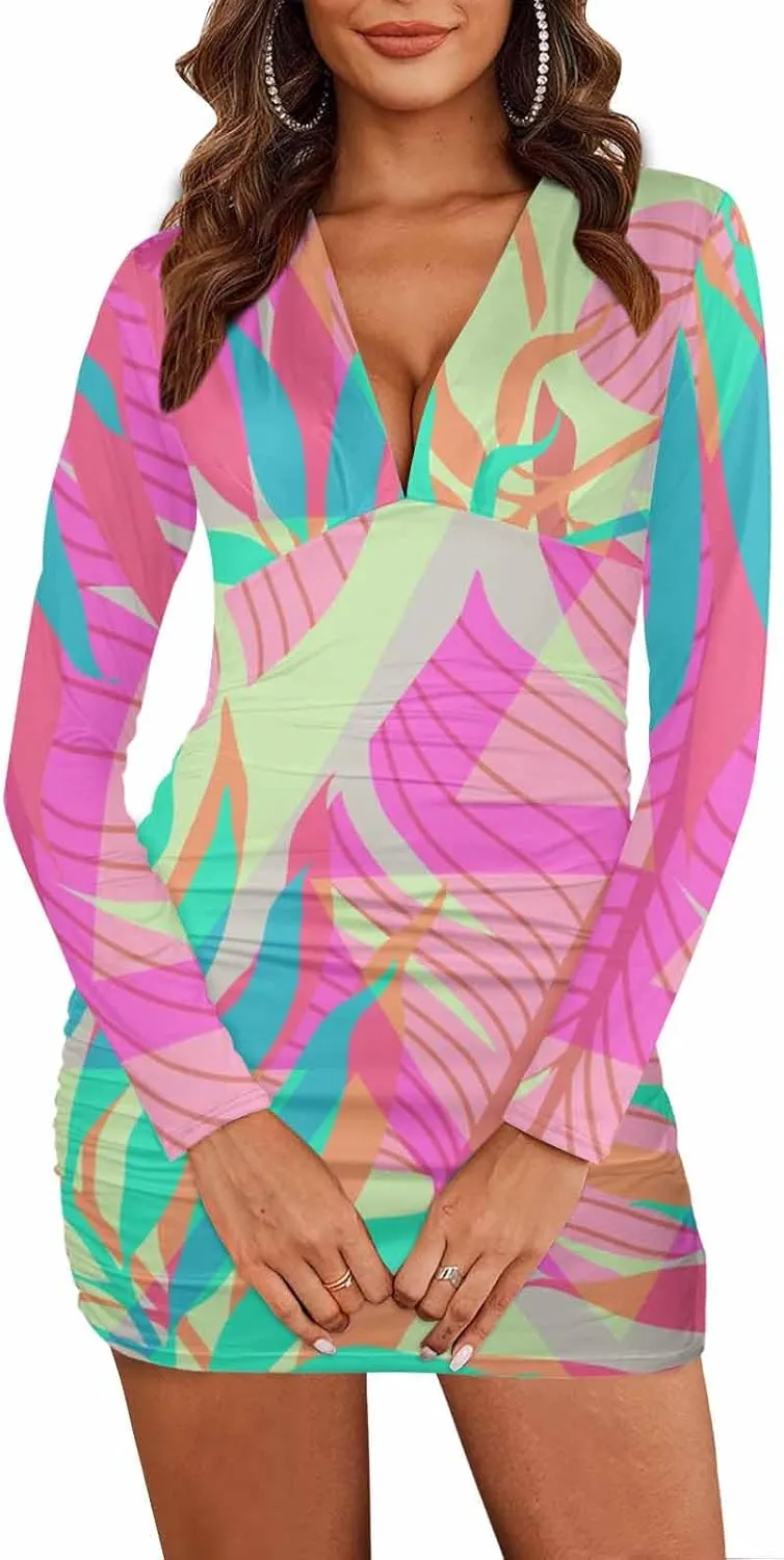 Homecoming Dresses 2024 Tropical Palm Leaves and Flower Women's Bodycon Dresses Printed Long Party Club Dress