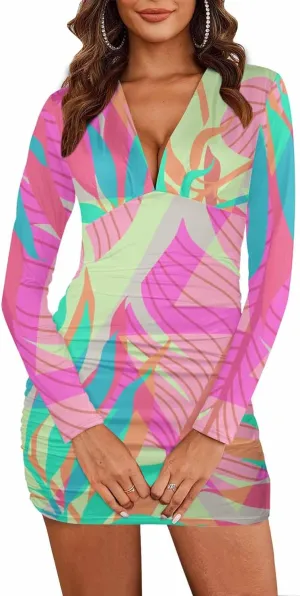 Homecoming Dresses 2024 Tropical Palm Leaves and Flower Women's Bodycon Dresses Printed Long Party Club Dress
