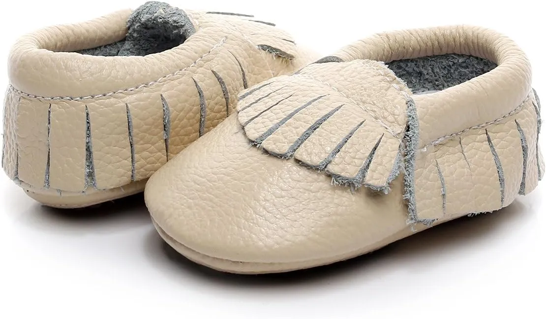 HONGTEYA Leather Baby Moccasins Hard Soled Tassel Crib Toddler Shoes for Boys and Girls??