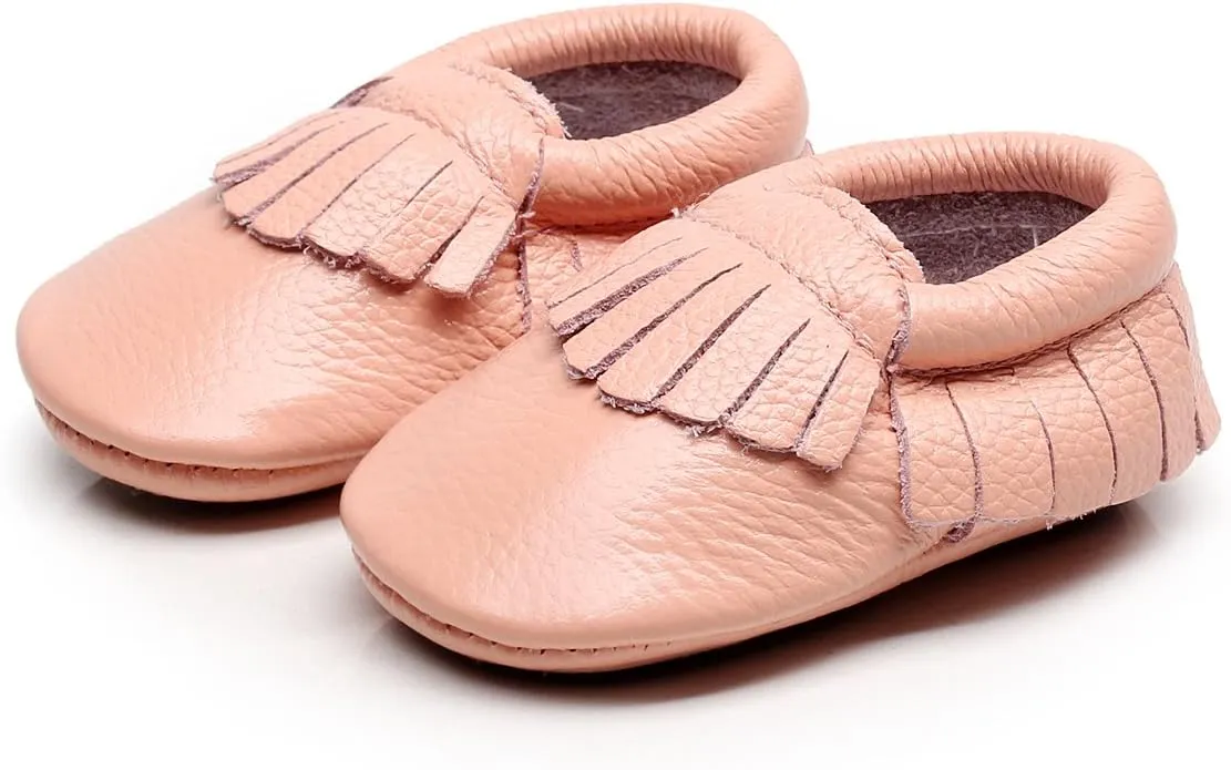 HONGTEYA Leather Baby Moccasins Hard Soled Tassel Crib Toddler Shoes for Boys and Girls??