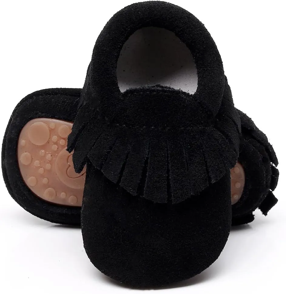 HONGTEYA Leather Baby Moccasins Hard Soled Tassel Crib Toddler Shoes for Boys and Girls??