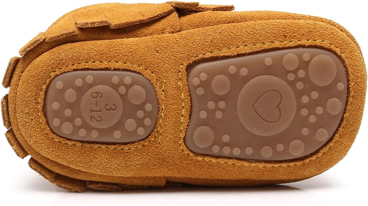 HONGTEYA Leather Baby Moccasins Hard Soled Tassel Crib Toddler Shoes for Boys and Girls??