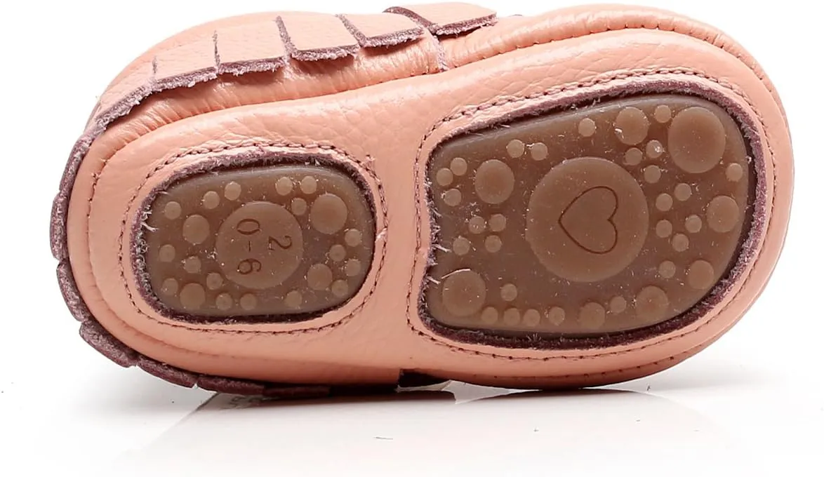 HONGTEYA Leather Baby Moccasins Hard Soled Tassel Crib Toddler Shoes for Boys and Girls??