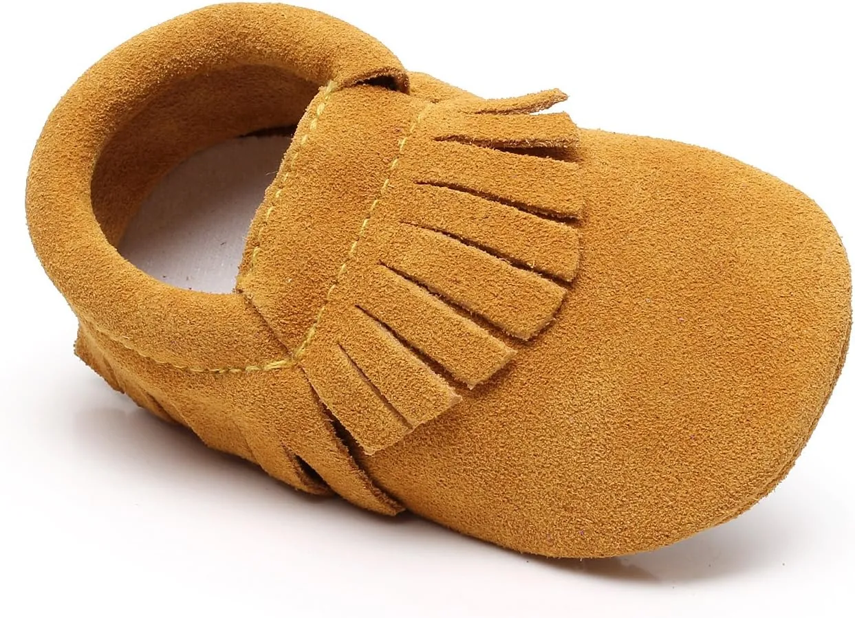 HONGTEYA Leather Baby Moccasins Hard Soled Tassel Crib Toddler Shoes for Boys and Girls??