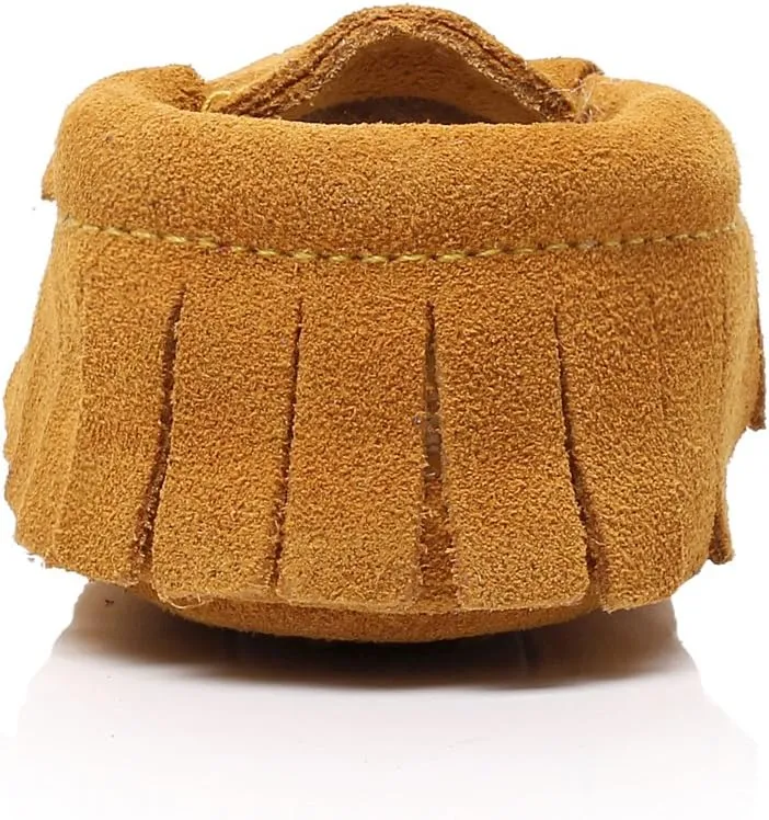 HONGTEYA Leather Baby Moccasins Hard Soled Tassel Crib Toddler Shoes for Boys and Girls??