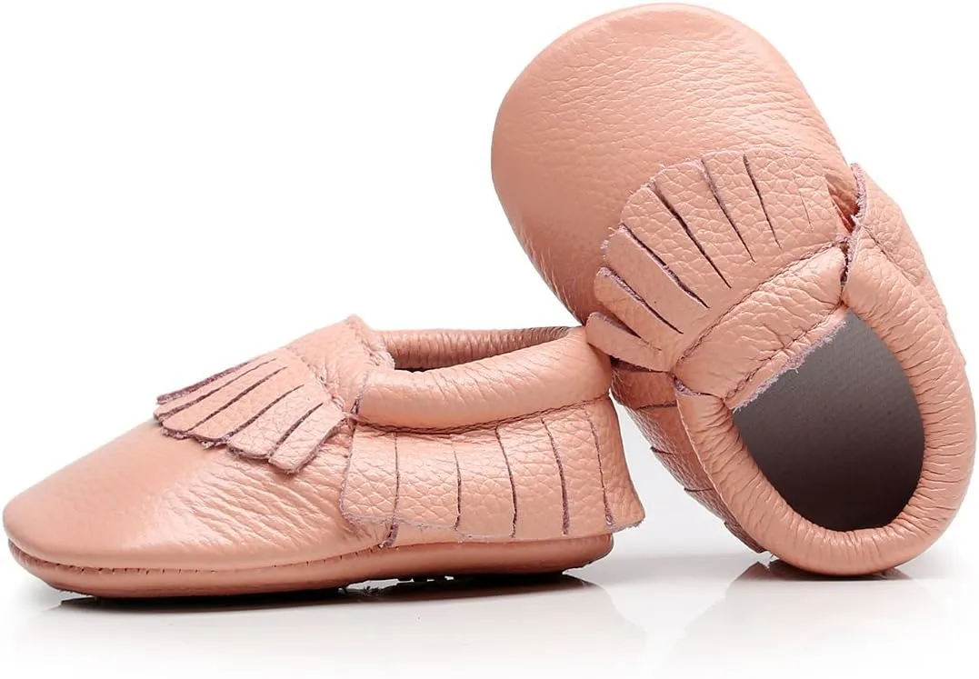 HONGTEYA Leather Baby Moccasins Hard Soled Tassel Crib Toddler Shoes for Boys and Girls??