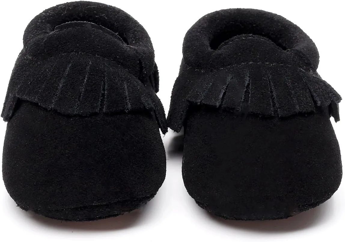 HONGTEYA Leather Baby Moccasins Hard Soled Tassel Crib Toddler Shoes for Boys and Girls??