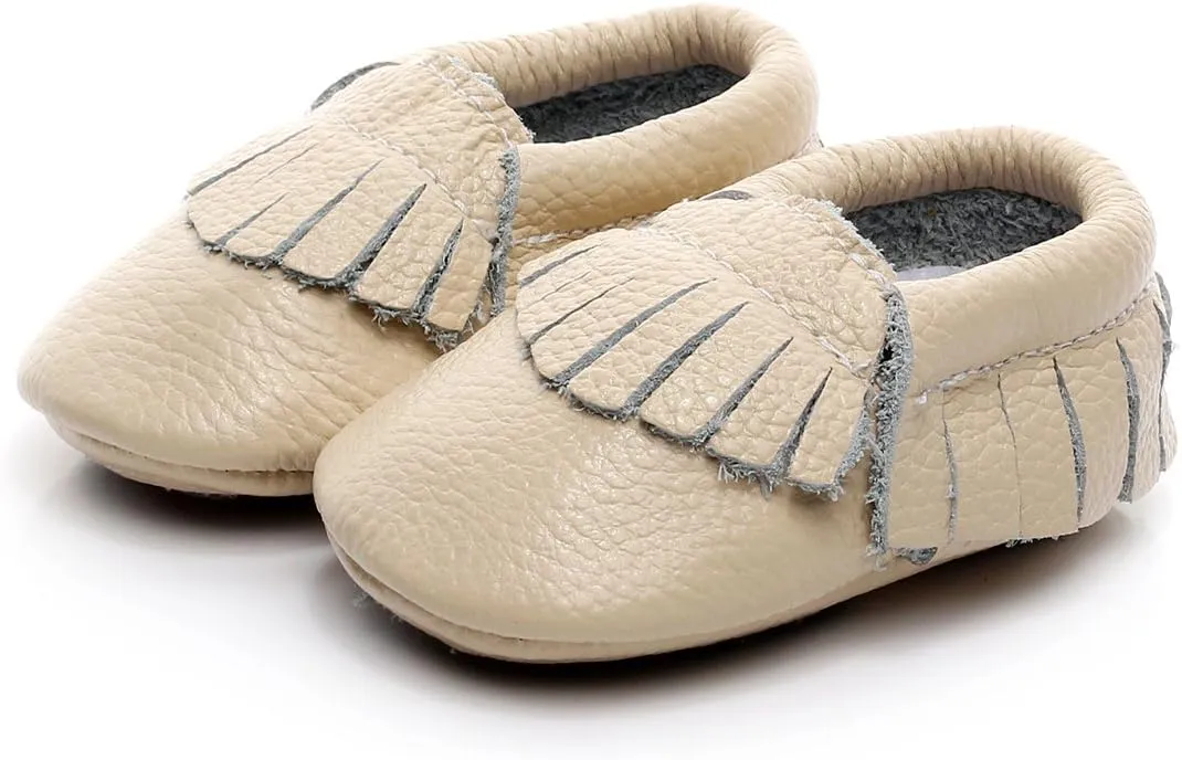 HONGTEYA Leather Baby Moccasins Hard Soled Tassel Crib Toddler Shoes for Boys and Girls??