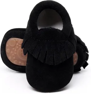 HONGTEYA Leather Baby Moccasins Hard Soled Tassel Crib Toddler Shoes for Boys and Girls??
