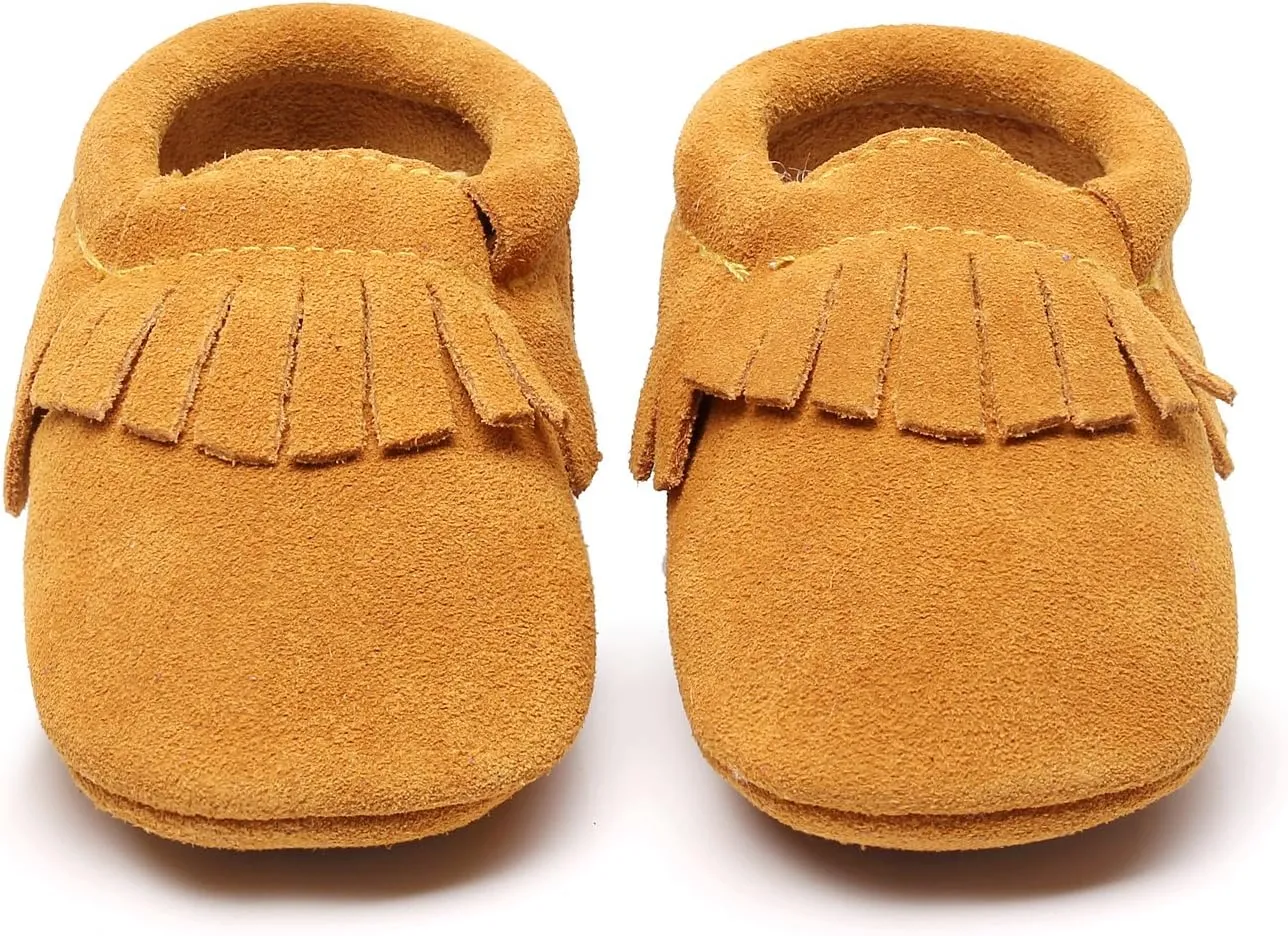 HONGTEYA Leather Baby Moccasins Hard Soled Tassel Crib Toddler Shoes for Boys and Girls??