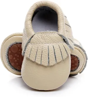 HONGTEYA Leather Baby Moccasins Hard Soled Tassel Crib Toddler Shoes for Boys and Girls??
