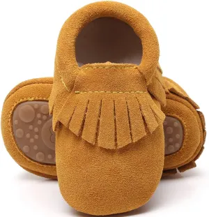 HONGTEYA Leather Baby Moccasins Hard Soled Tassel Crib Toddler Shoes for Boys and Girls??