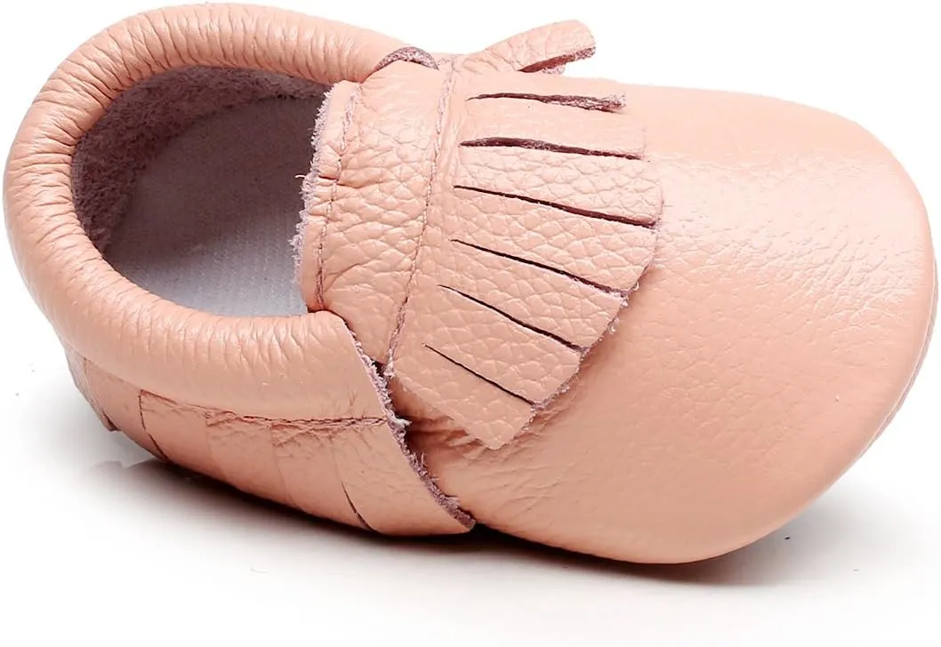 HONGTEYA Leather Baby Moccasins Hard Soled Tassel Crib Toddler Shoes for Boys and Girls??