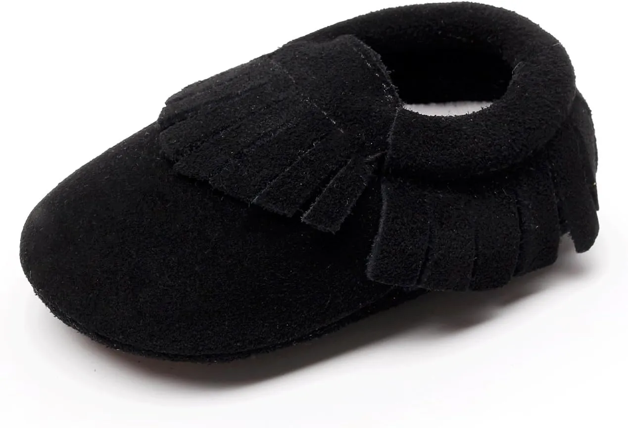HONGTEYA Leather Baby Moccasins Hard Soled Tassel Crib Toddler Shoes for Boys and Girls??