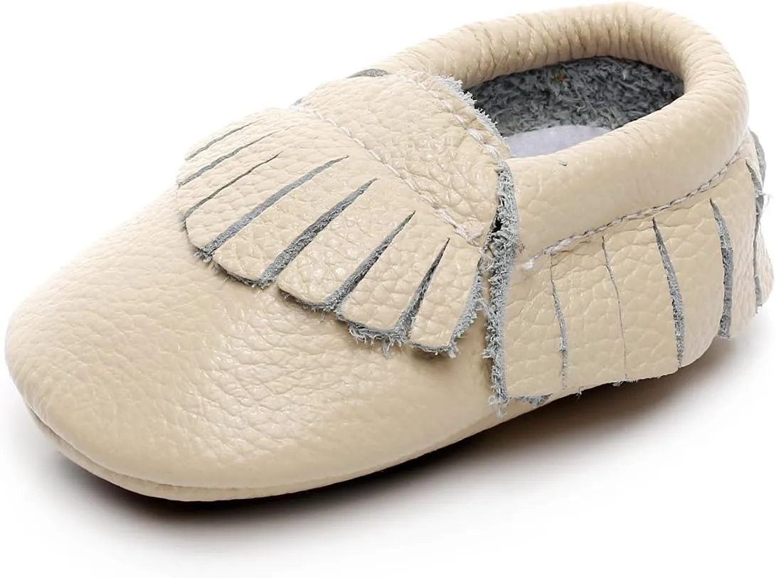 HONGTEYA Leather Baby Moccasins Hard Soled Tassel Crib Toddler Shoes for Boys and Girls??