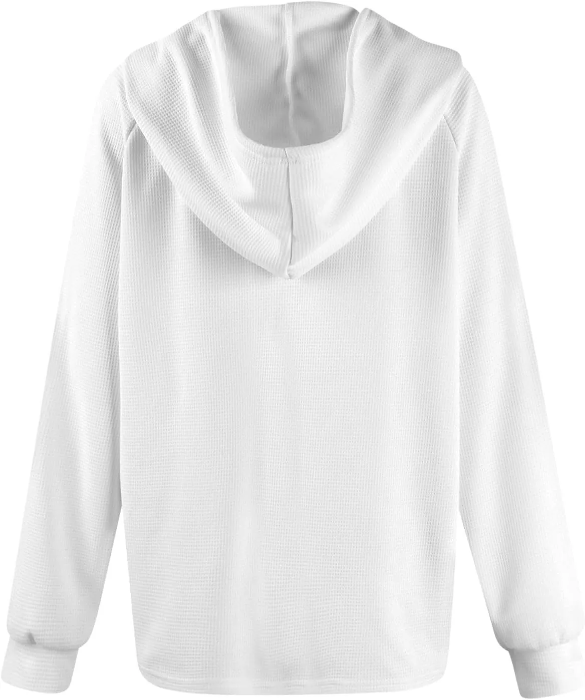 Hoodies for Women Waffle Knit Long Sleeve Hooded Tops Drawstring Button V Neck Shirts Relaxed Fit Pullover Sweatshirt