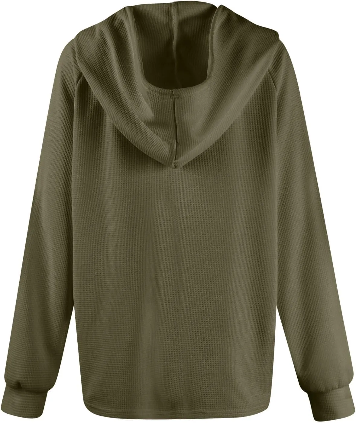 Hoodies for Women Waffle Knit Long Sleeve Hooded Tops Drawstring Button V Neck Shirts Relaxed Fit Pullover Sweatshirt