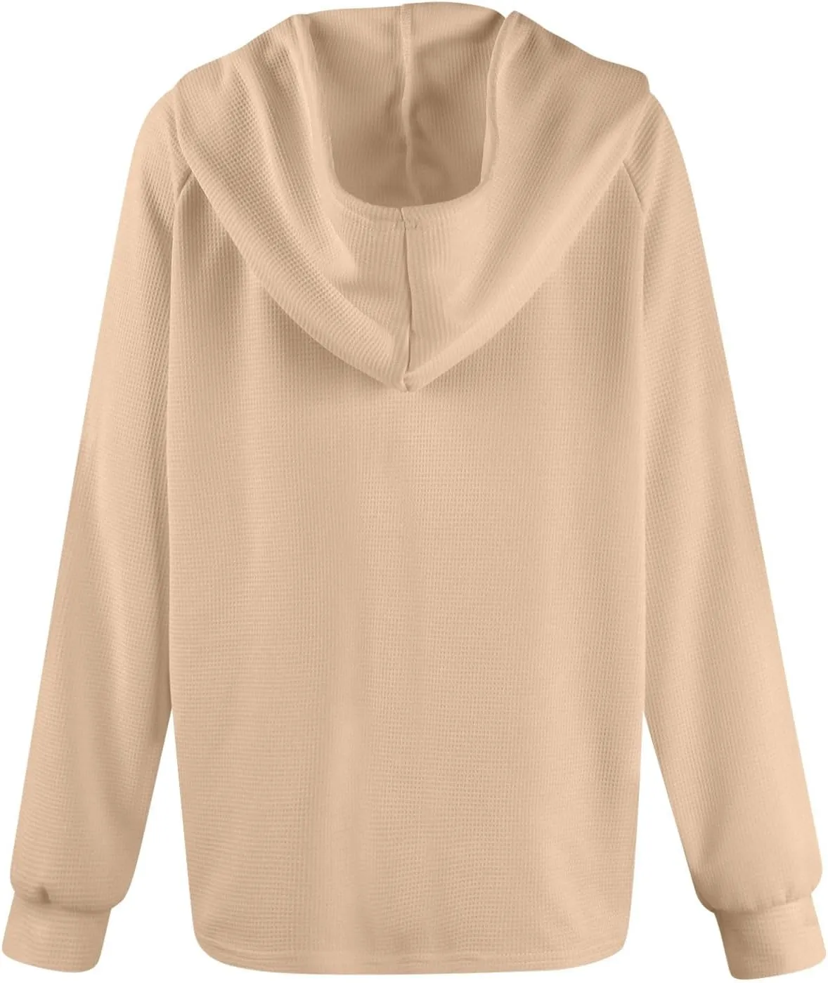 Hoodies for Women Waffle Knit Long Sleeve Hooded Tops Drawstring Button V Neck Shirts Relaxed Fit Pullover Sweatshirt