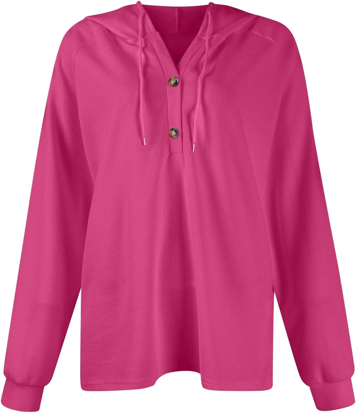 Hoodies for Women Waffle Knit Long Sleeve Hooded Tops Drawstring Button V Neck Shirts Relaxed Fit Pullover Sweatshirt