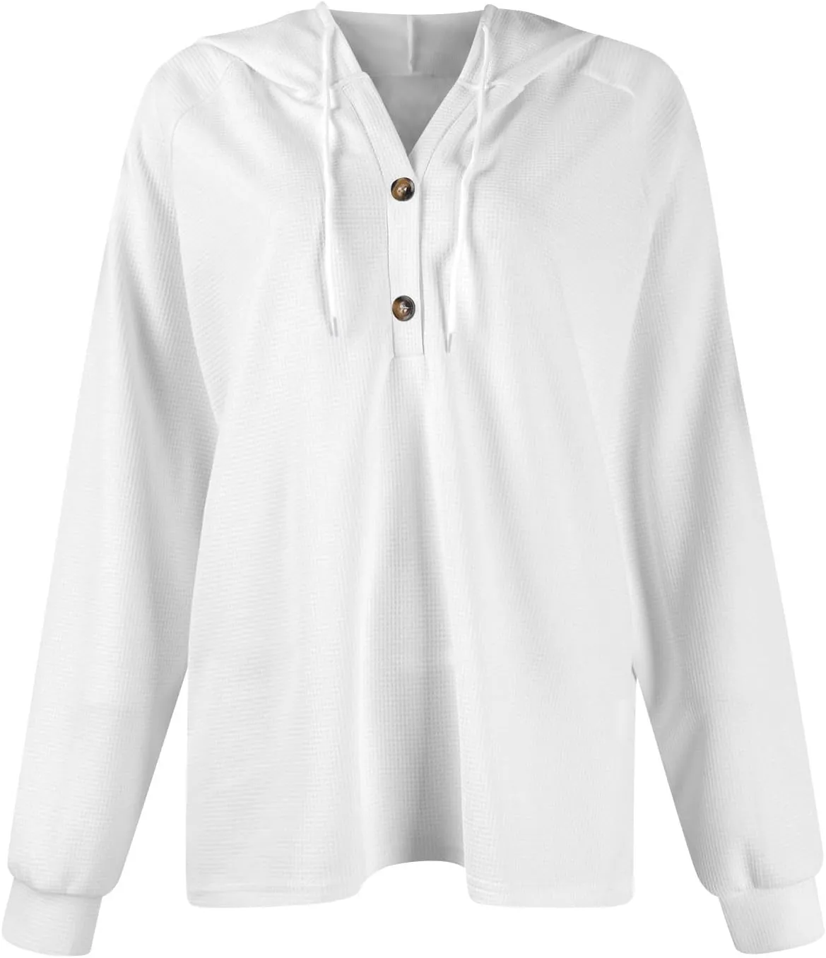 Hoodies for Women Waffle Knit Long Sleeve Hooded Tops Drawstring Button V Neck Shirts Relaxed Fit Pullover Sweatshirt