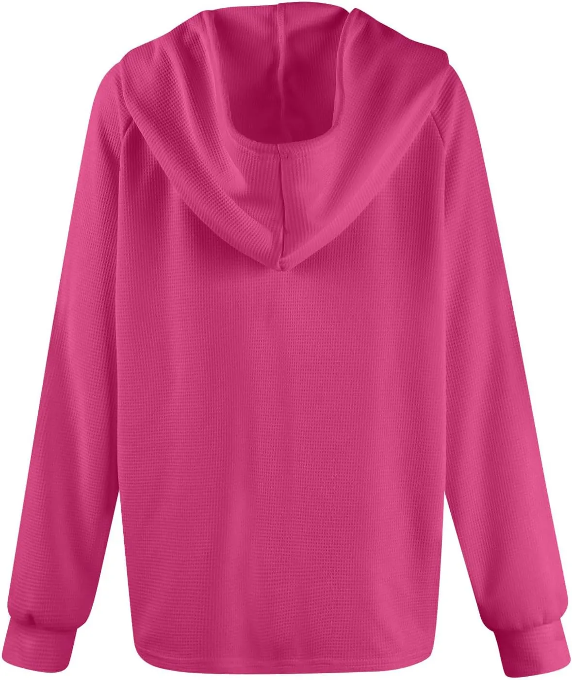 Hoodies for Women Waffle Knit Long Sleeve Hooded Tops Drawstring Button V Neck Shirts Relaxed Fit Pullover Sweatshirt
