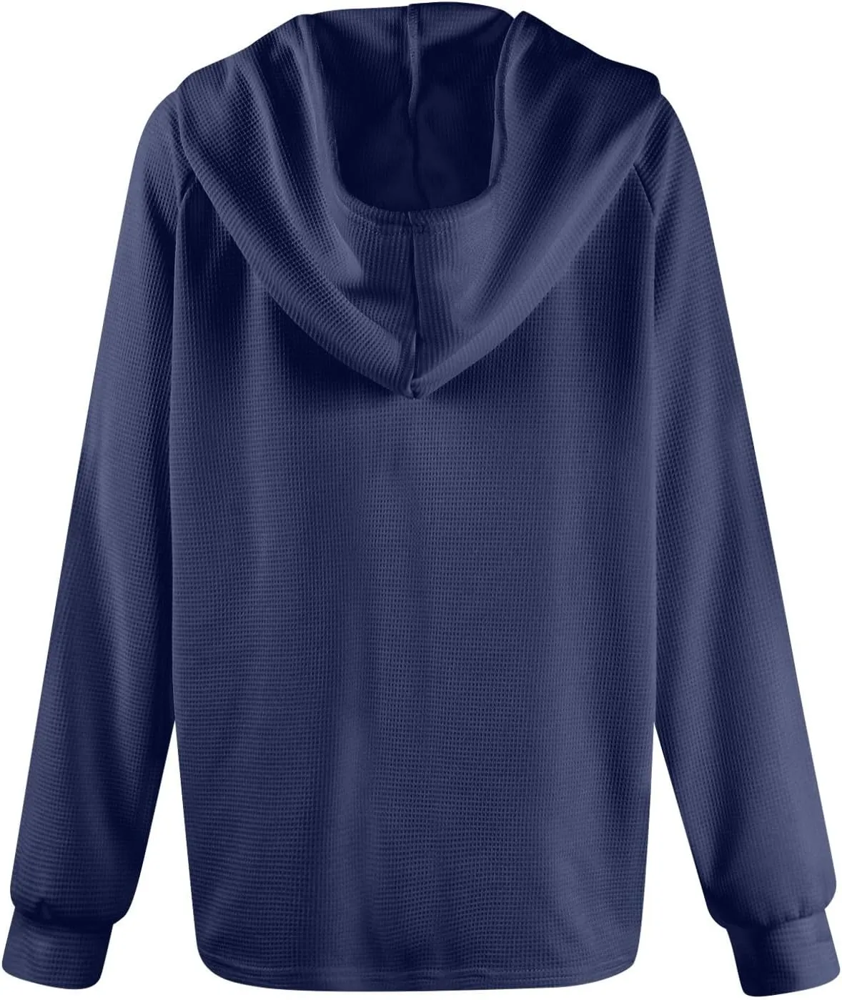 Hoodies for Women Waffle Knit Long Sleeve Hooded Tops Drawstring Button V Neck Shirts Relaxed Fit Pullover Sweatshirt