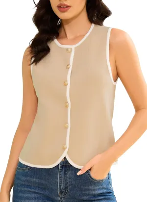 HVT Womens Sweater Vest Summer Button Down Sleeveless Sweater Vest Tops Round Neck Casual Fashion Vest for Women