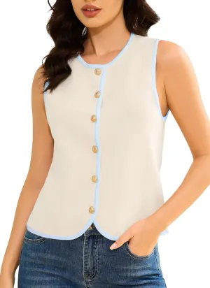 HVT Womens Sweater Vest Summer Button Down Sleeveless Sweater Vest Tops Round Neck Casual Fashion Vest for Women