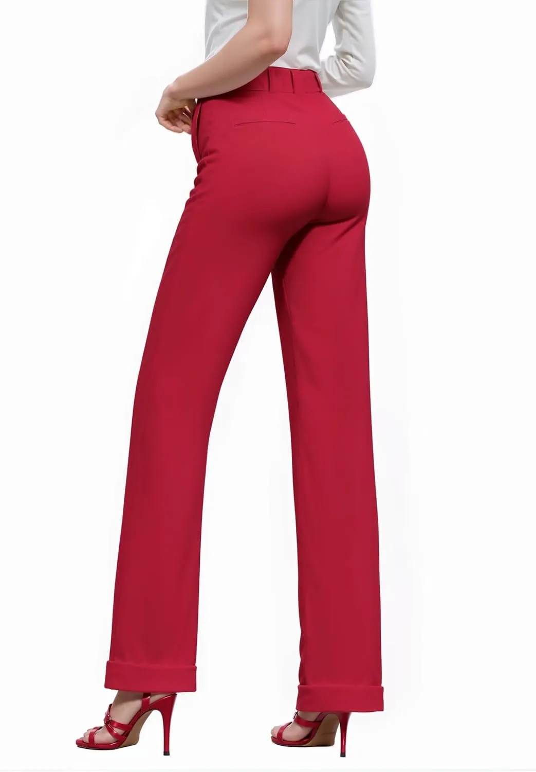 Hybrid & Company Women's High Waisted Straight Leg Suit Pants Business Work Casual Slacks Trousers
