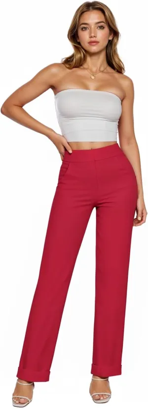 Hybrid & Company Women's High Waisted Straight Leg Suit Pants Business Work Casual Slacks Trousers