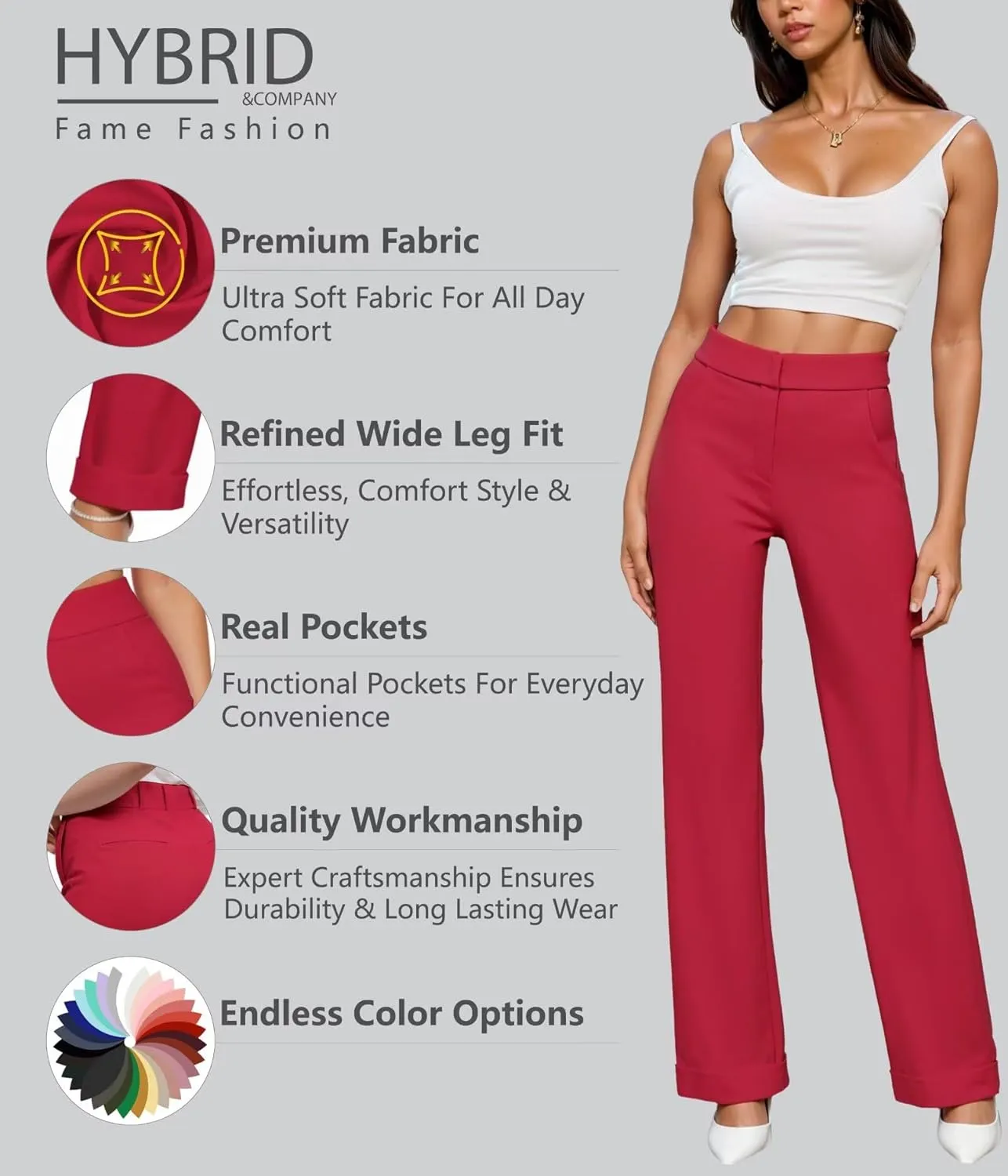 Hybrid & Company Women's High Waisted Straight Leg Suit Pants Business Work Casual Slacks Trousers