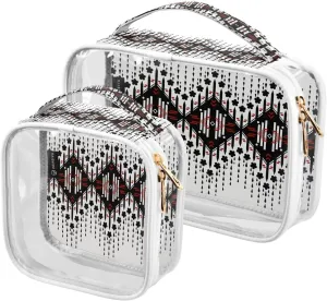 Ikat Ethnic Oriental 2 Pieces Clear Makeup Cosmetic Bags for Traveling Vacation Organizing, Toiletry Bags for Women Men, PVC Waterproof Travel Organizer