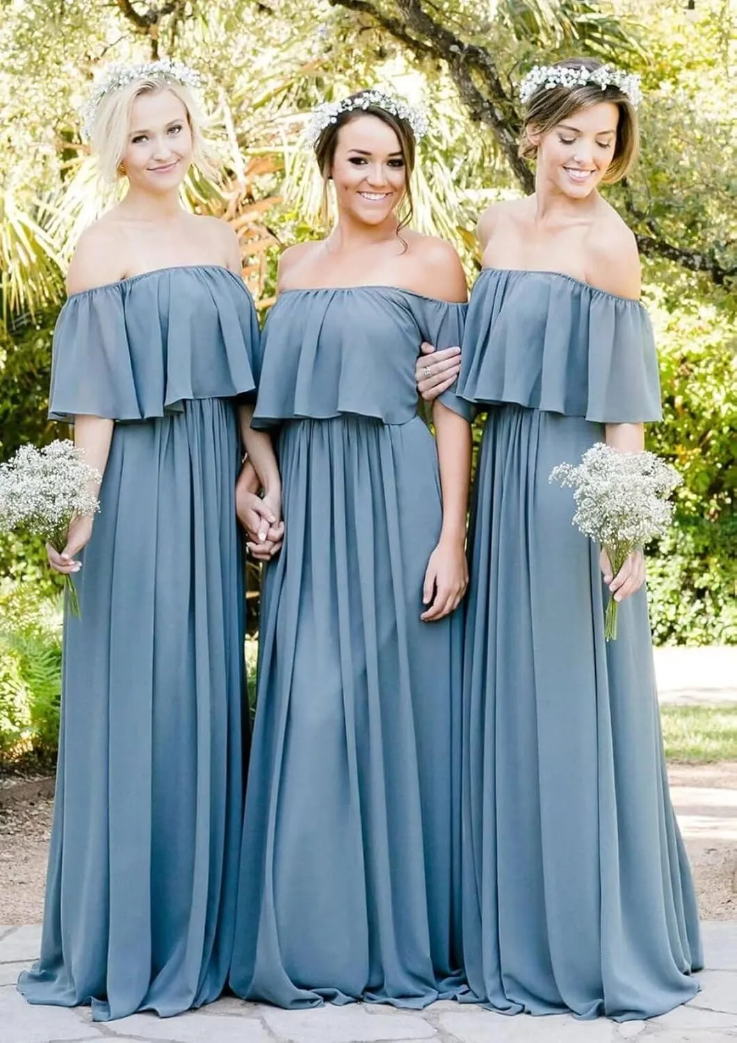IKMNN Off Shoulder Bridesmaid Dresses for Women Pleated Long Formal Dress IK008