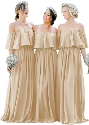 IKMNN Off Shoulder Bridesmaid Dresses for Women Pleated Long Formal Dress IK008