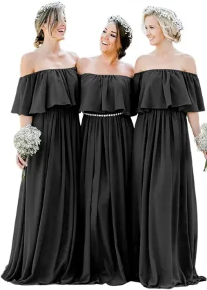 IKMNN Off Shoulder Bridesmaid Dresses for Women Pleated Long Formal Dress IK008