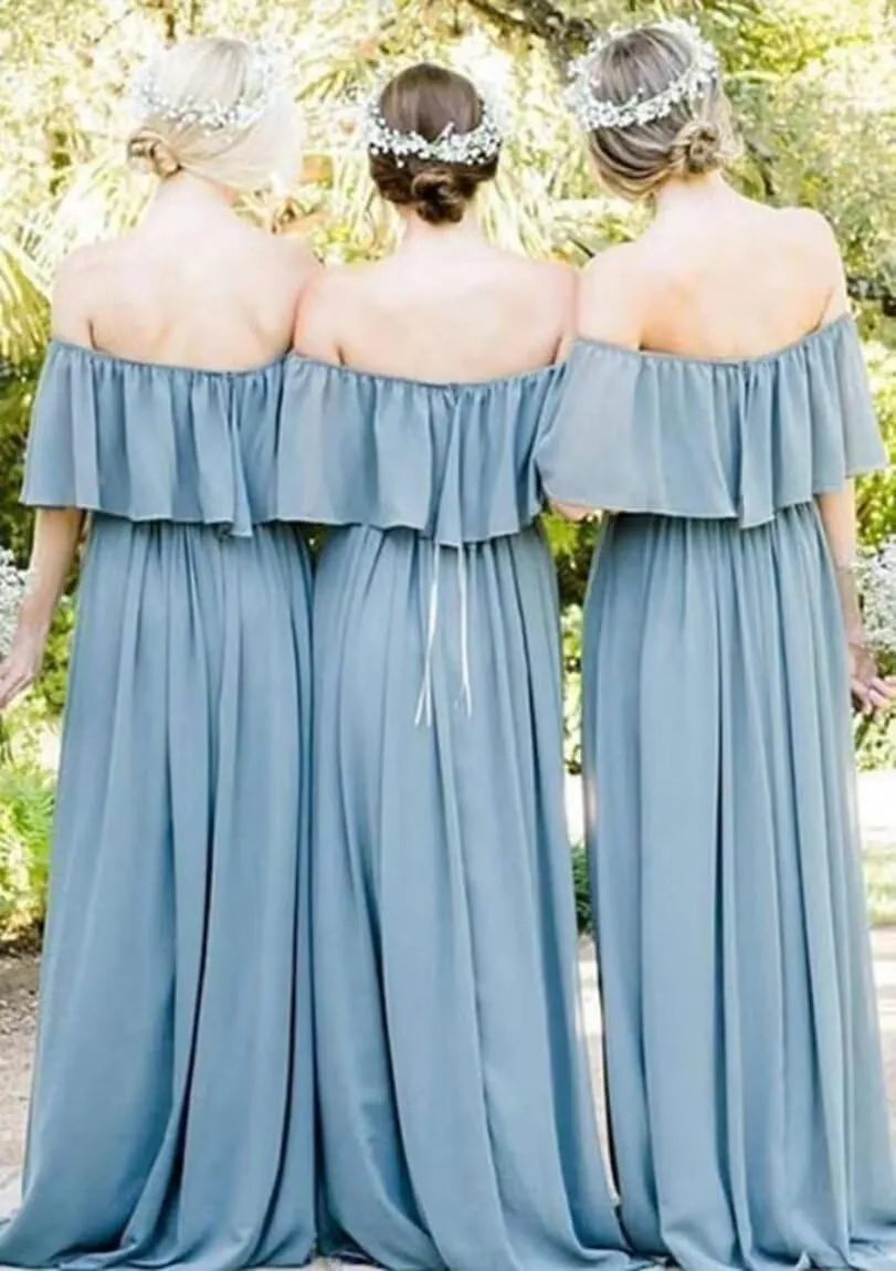 IKMNN Off Shoulder Bridesmaid Dresses for Women Pleated Long Formal Dress IK008