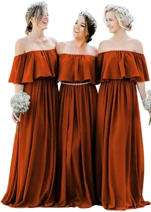 IKMNN Off Shoulder Bridesmaid Dresses for Women Pleated Long Formal Dress IK008