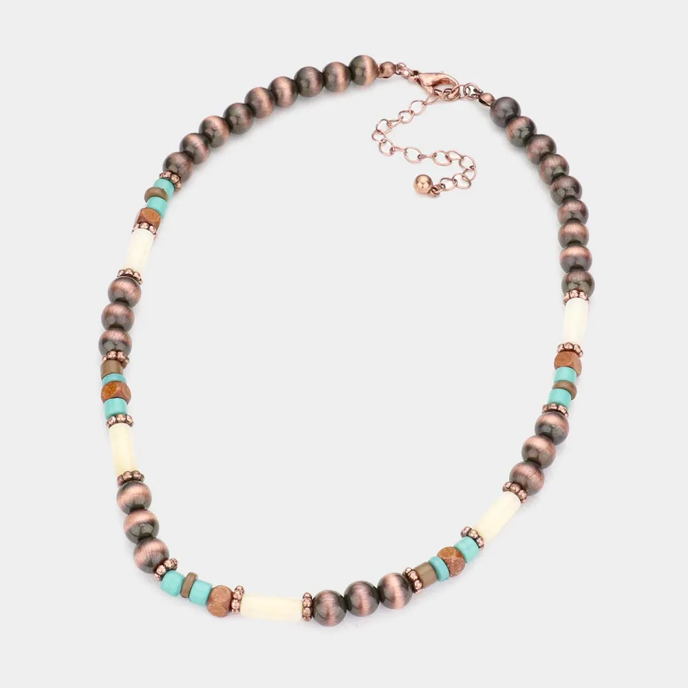 iLLASPARKZ Burnished Metal Ball Wood Beaded Necklace