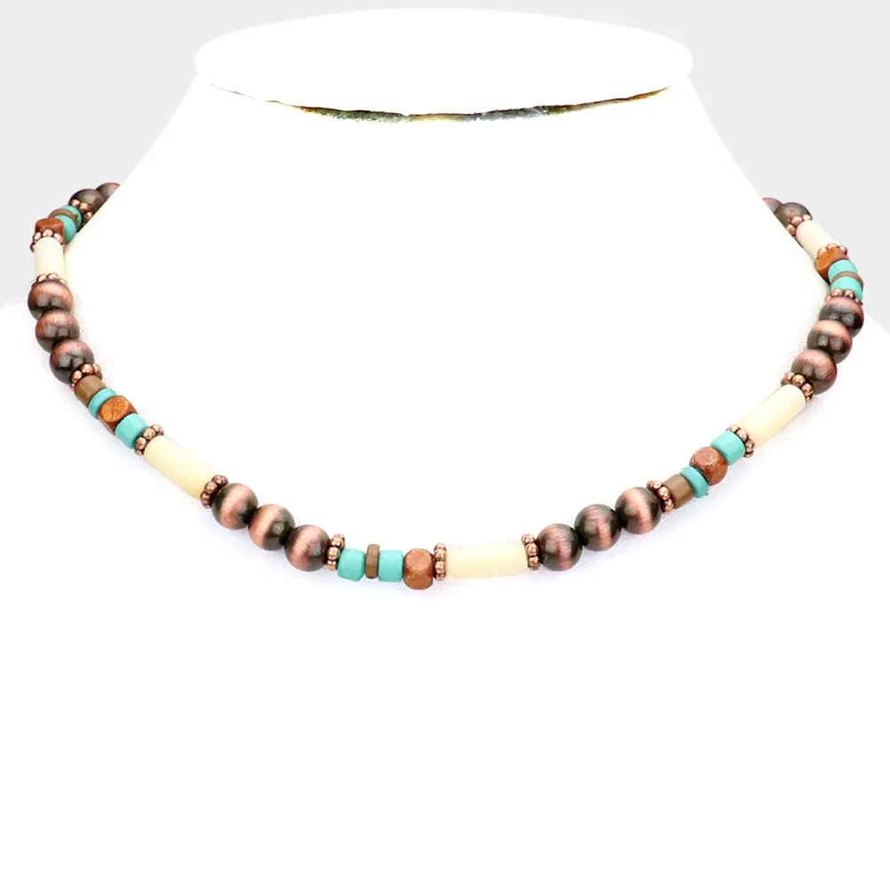 iLLASPARKZ Burnished Metal Ball Wood Beaded Necklace