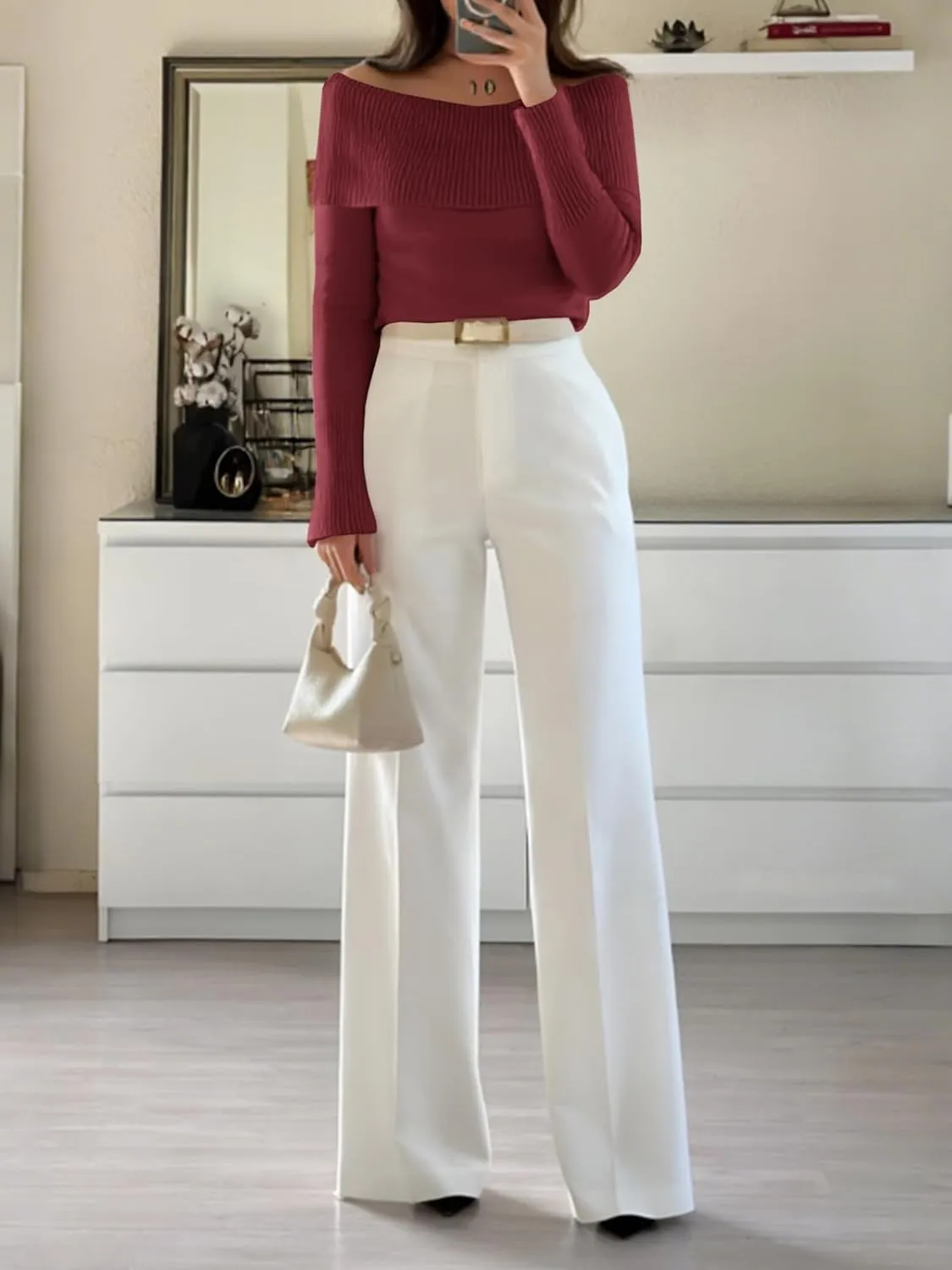 Imily Bela Womens Off The Shoulder Sweaters Casual Long Sleeve Ribbed Knit Slim Fit Y2K Going Out Pullover Tops