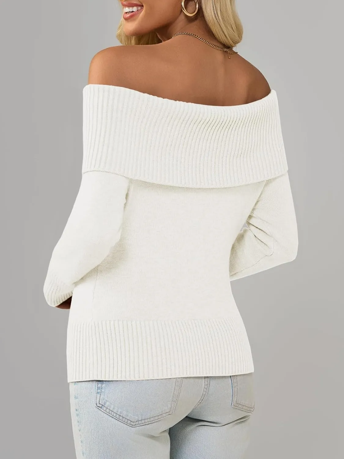 Imily Bela Womens Off The Shoulder Sweaters Casual Long Sleeve Ribbed Knit Slim Fit Y2K Going Out Pullover Tops