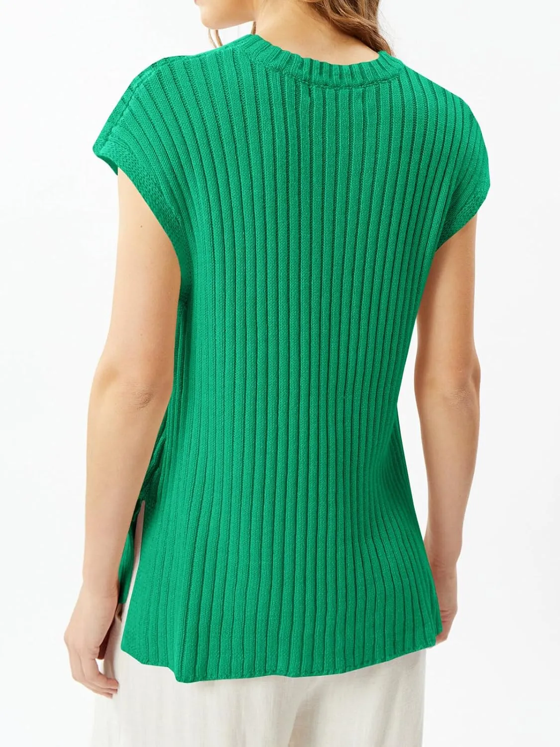 Imily Bela Womens Short Sleeve Sweater Casual Crew Neck Rribbed Knit Split Pullover Summer Tunic Tops