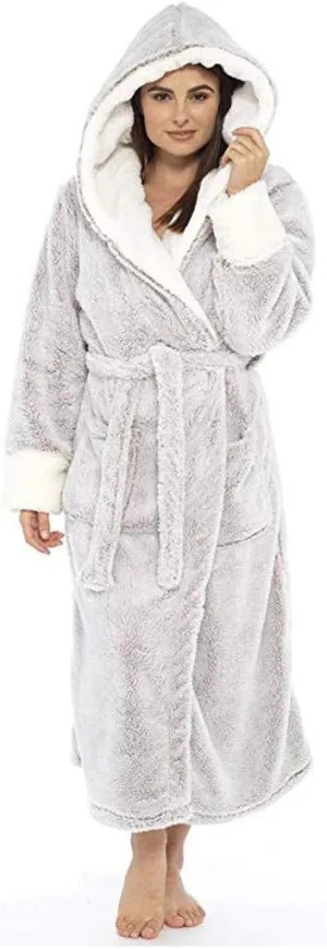 iQKA Women's Winter Plush Shawl Bathrobe Plus Size Home Clothes Long Sleeve Solid Color Comfortable Robe Coat with Belt