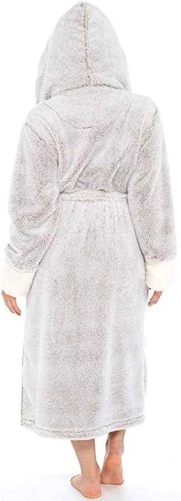 iQKA Women's Winter Plush Shawl Bathrobe Plus Size Home Clothes Long Sleeve Solid Color Comfortable Robe Coat with Belt