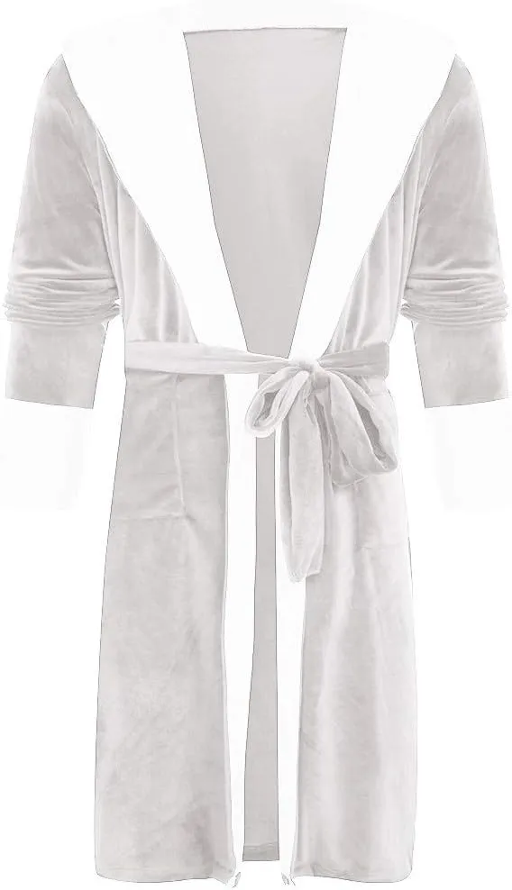 iQKA Women's Winter Plush Shawl Bathrobe Plus Size Home Clothes Long Sleeve Solid Color Comfortable Robe Coat with Belt