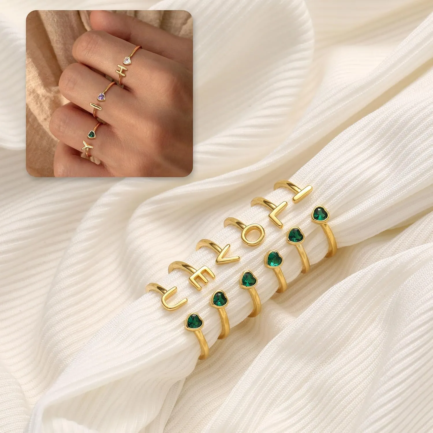JSJOY Birthstone Rings for Women 26 A-Z Initial Ring Adjustable 14k Gold Ring Birthday Gifts for Her Rings for Teen Sister Bridesmaid Gifts Dainty Letter Jewelry