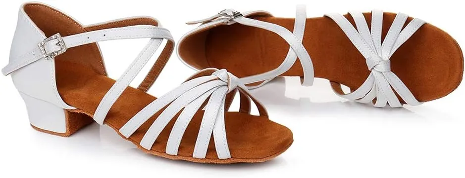 JUODVMP Silk Fabric Latin Dance Shoes for Girls Latin Ballroom Dance Shoes Girls with Diamond Buckle,Model US-TL-LP-ZSZK
