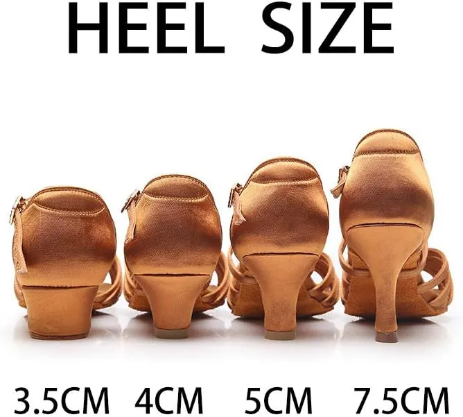 JUODVMP Silk Fabric Latin Dance Shoes for Girls Latin Ballroom Dance Shoes Girls with Diamond Buckle,Model US-TL-LP-ZSZK