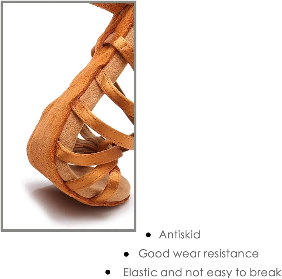 JUODVMP Silk Fabric Latin Dance Shoes for Girls Latin Ballroom Dance Shoes Girls with Diamond Buckle,Model US-TL-LP-ZSZK