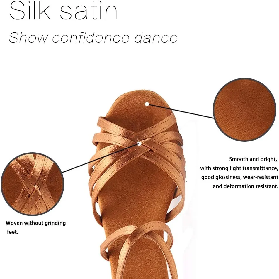 JUODVMP Silk Fabric Latin Dance Shoes for Girls Latin Ballroom Dance Shoes Girls with Diamond Buckle,Model US-TL-LP-ZSZK